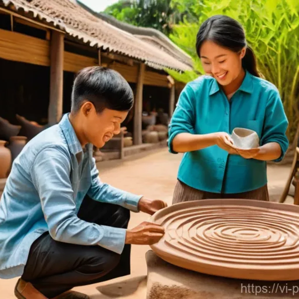 대안경제 모델의 실천적 접근 방법 - **Circular Economy in a Vietnamese Pottery Village**
A vibrant, sun-drenched scene depicting a t...