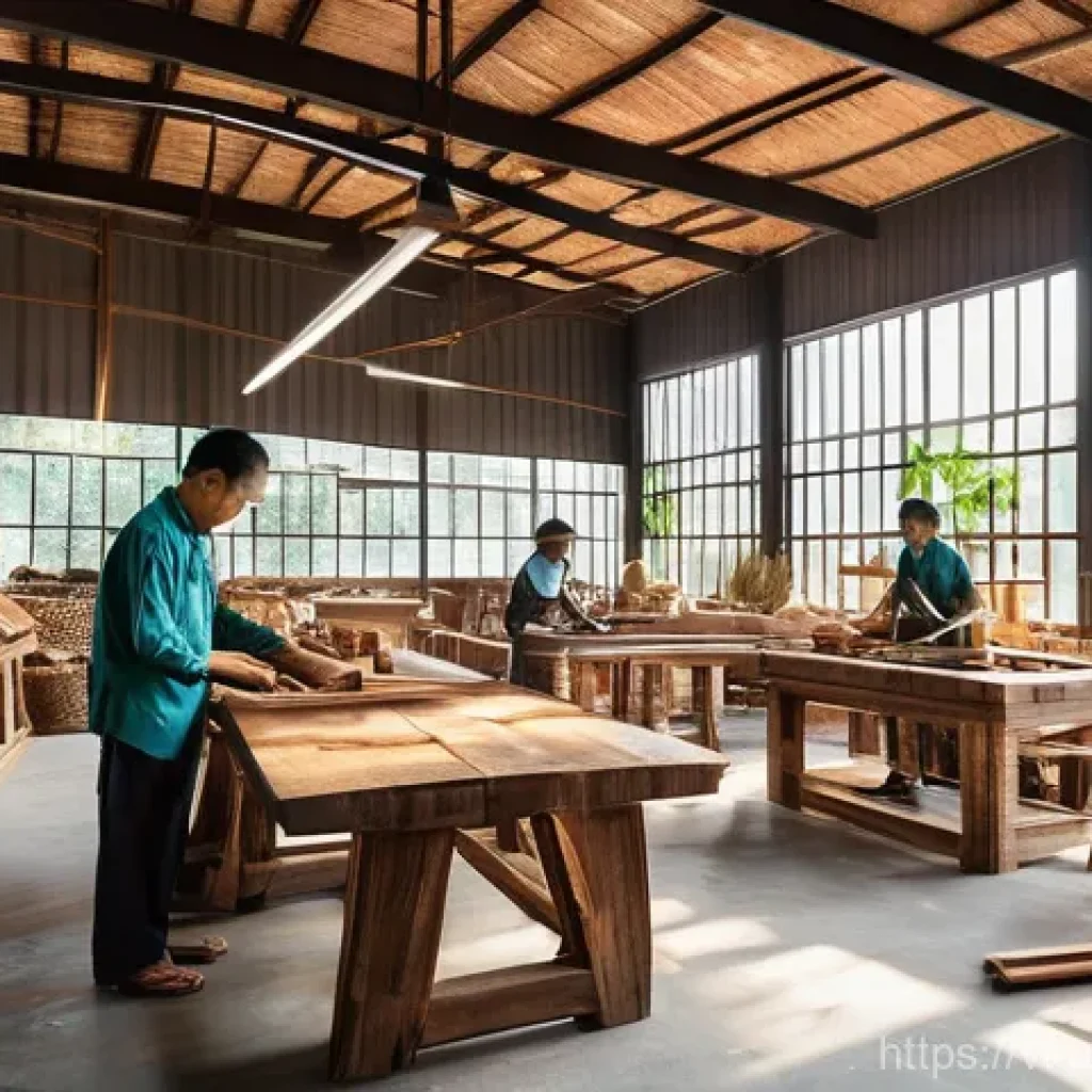 대안경제 모델의 사회적 혁신 사례 - **Prompt for Circular Economy: Sustainable Vietnamese Craftsmanship**
"A bustling, sunlit worksh...