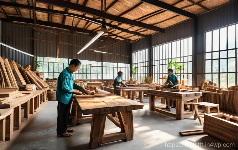 대안경제 모델의 사회적 혁신 사례 - **Prompt for Circular Economy: Sustainable Vietnamese Craftsmanship**
"A bustling, sunlit worksh...