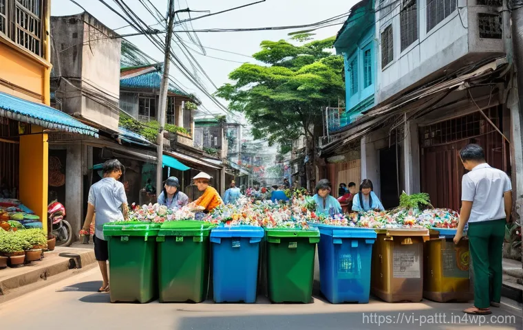 대안경제 모델에서의 자원 분배 원칙 - **Circular Economy in a Vietnamese City:**
"A vibrant, bustling street scene in a modern Vietnam...