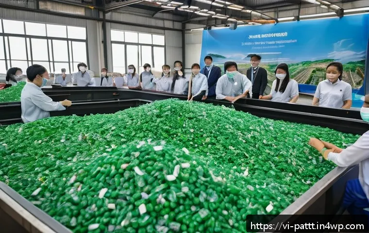 대안경제 모델의 국제적인 협력 사례 - A vibrant illustration of an international collaboration on circular economy focusing on plastic was...