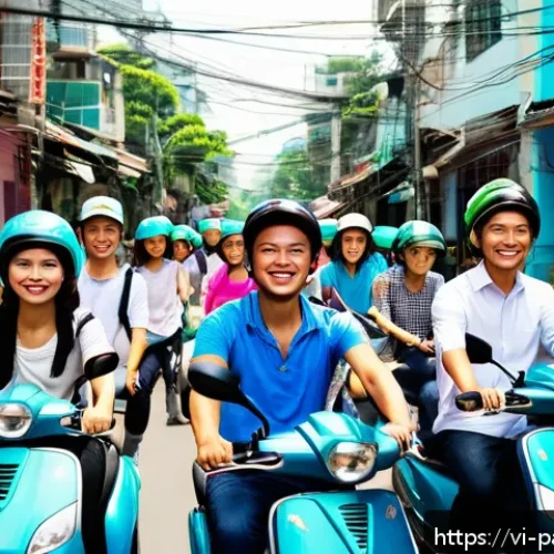 Home 30 대안경제 모델과 사회적 변화의 관계 - A vibrant street scene in Ho Chi Minh City showcasing a diverse group of Vietnamese people using rid...